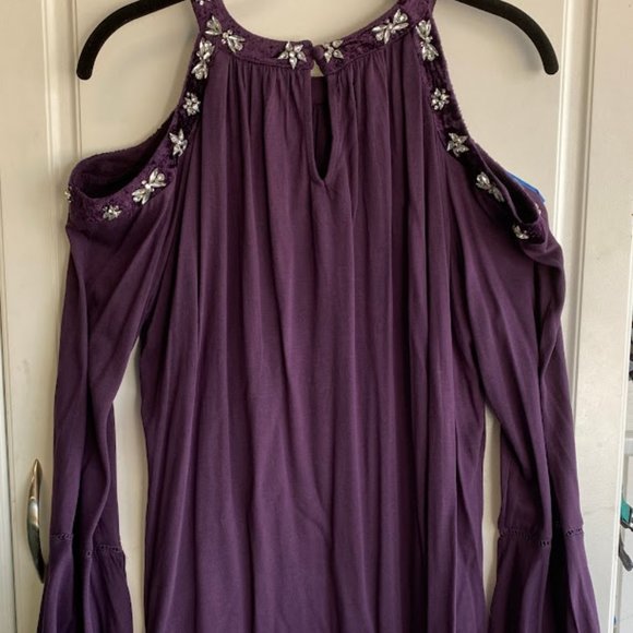 INC. Purple bare shoulder beaded top - Picture 4 of 7